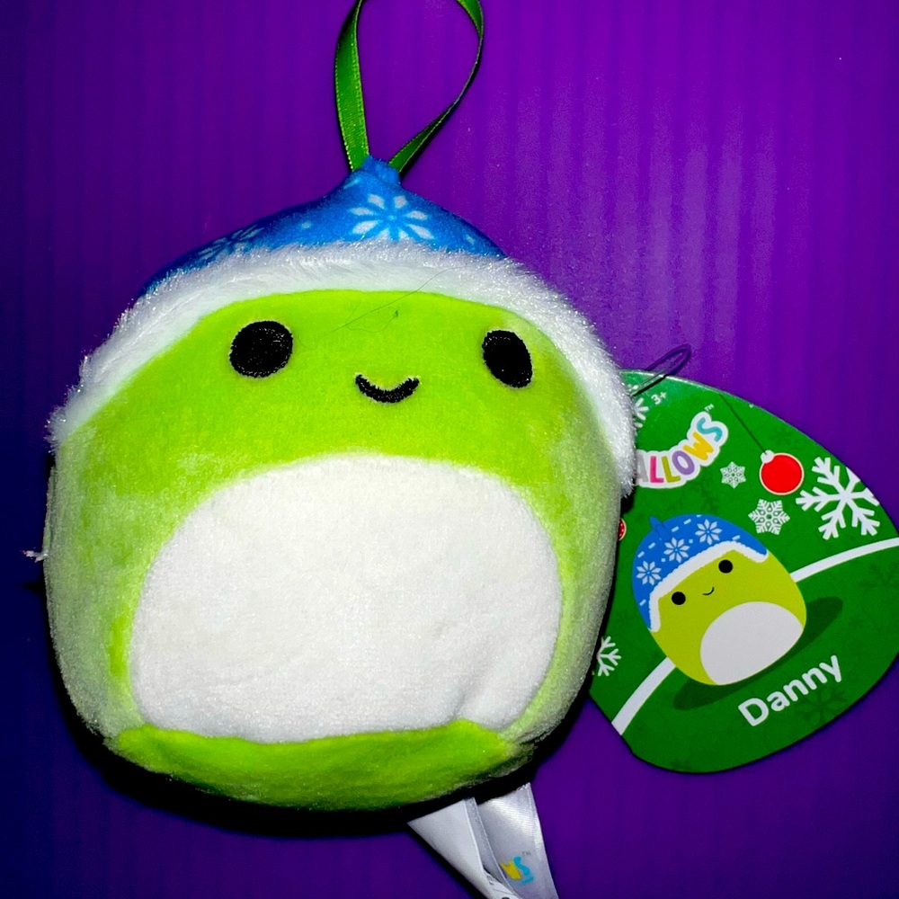 Squishmallow Danny the dinosaur Christmas Ornament 4” in